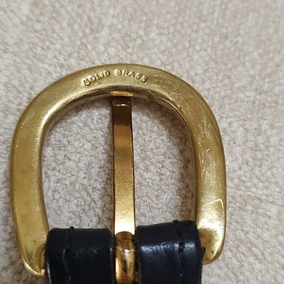 Charter Club Navy Blue Leather Belt Solid Brass Buckle - Picture 9 of 10